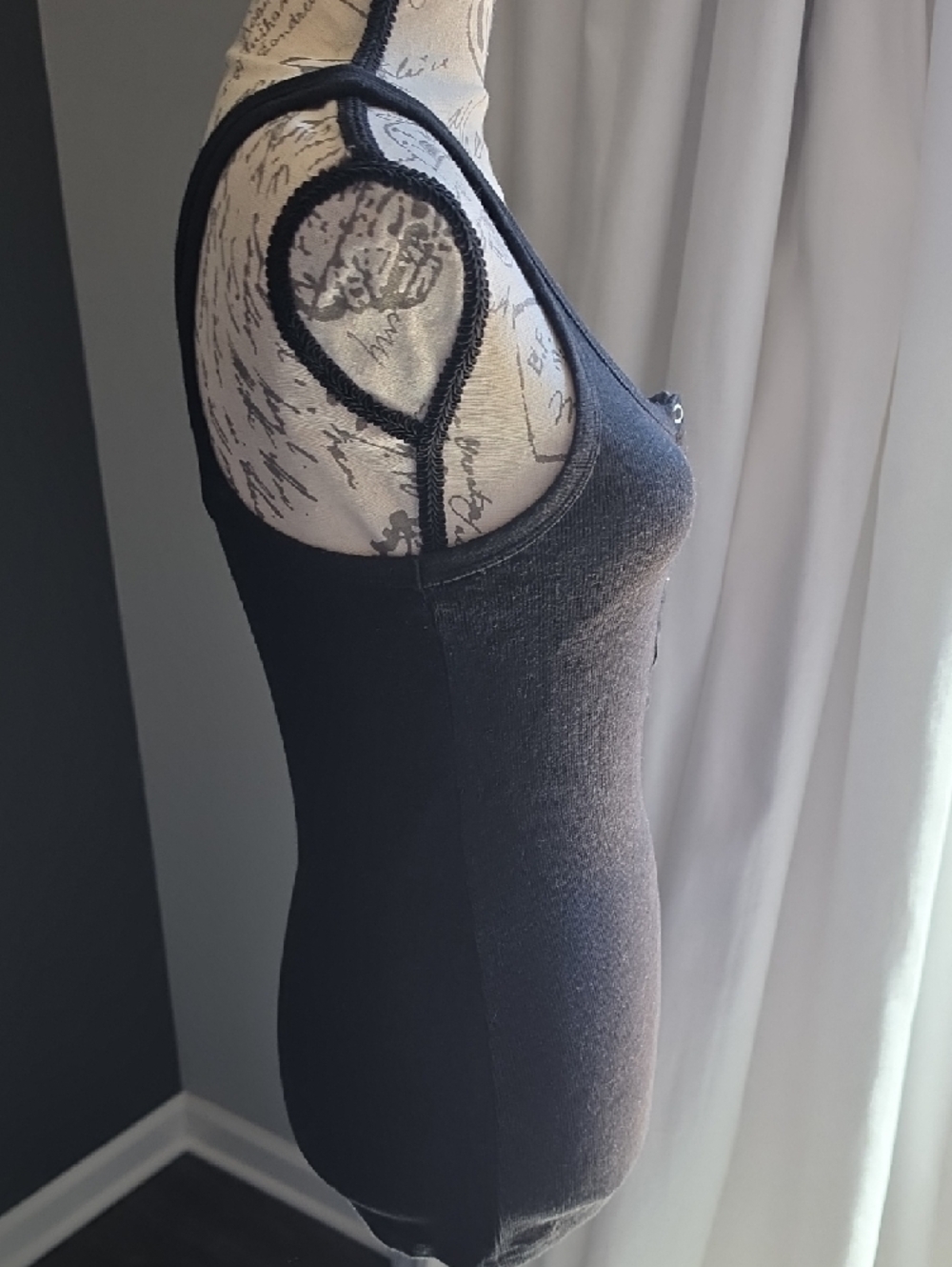 aerie 'Real Soft' Black Ribbed Henley Tank - Snap Front - Picture 3 of 4